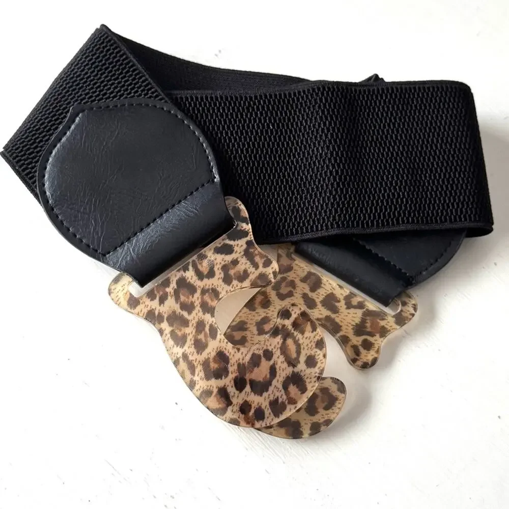 Leopard Print Buckle Stretch Belt OS